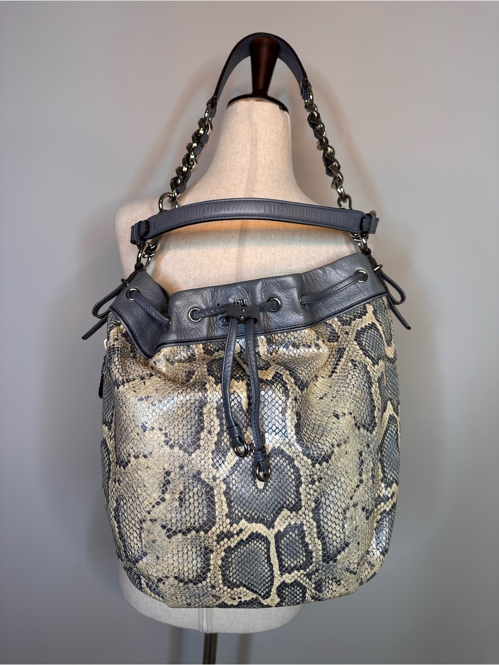 Coach Madison Marielle Python-Embossed Drawstring Shoulder Bucket Bag 17019 - Picture 1 of 14